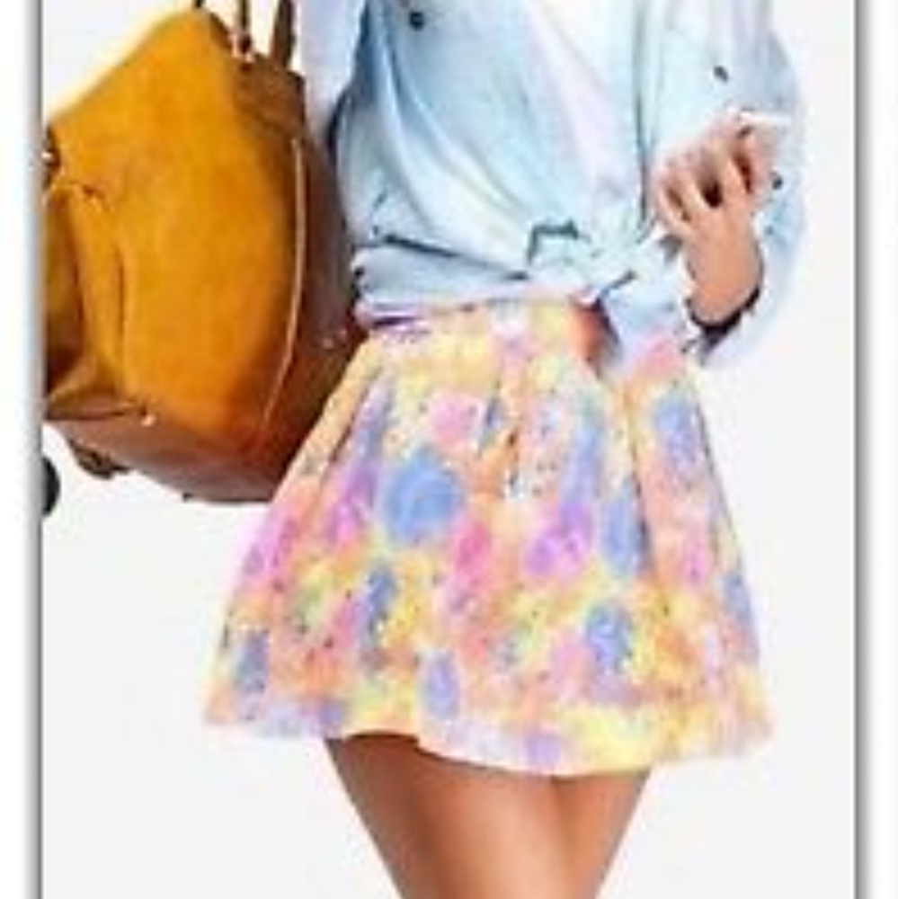 Tobi Neon Orange and Pink Floral Skirt